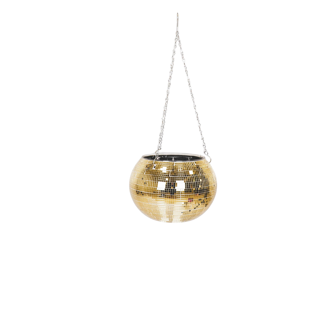 Hängende Discovase - Blumentopf zum Aufhängen, Discokugel gold (S)