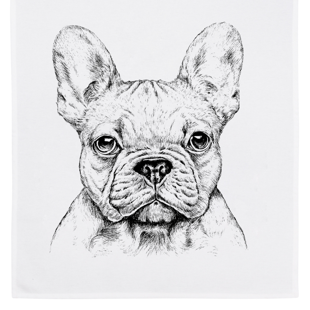 Geschirrtuch weiß, Bulldogge in Grau
