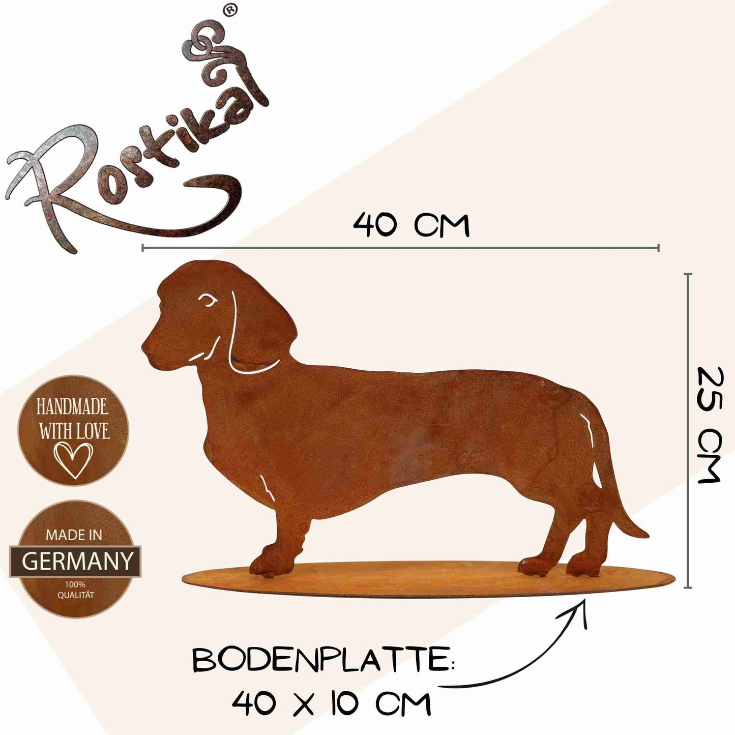 Edelrost Hunde Deko Figur Dackel Waldi | Metall Tierfigur