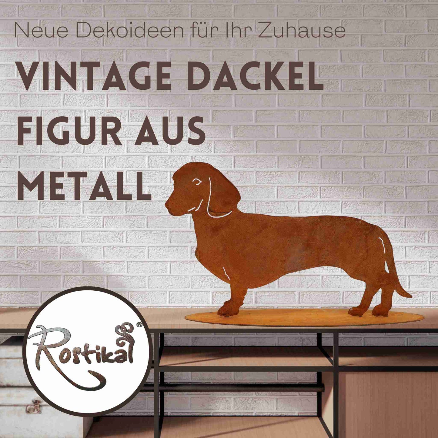 Edelrost Hunde Deko Figur Dackel Waldi | Metall Tierfigur