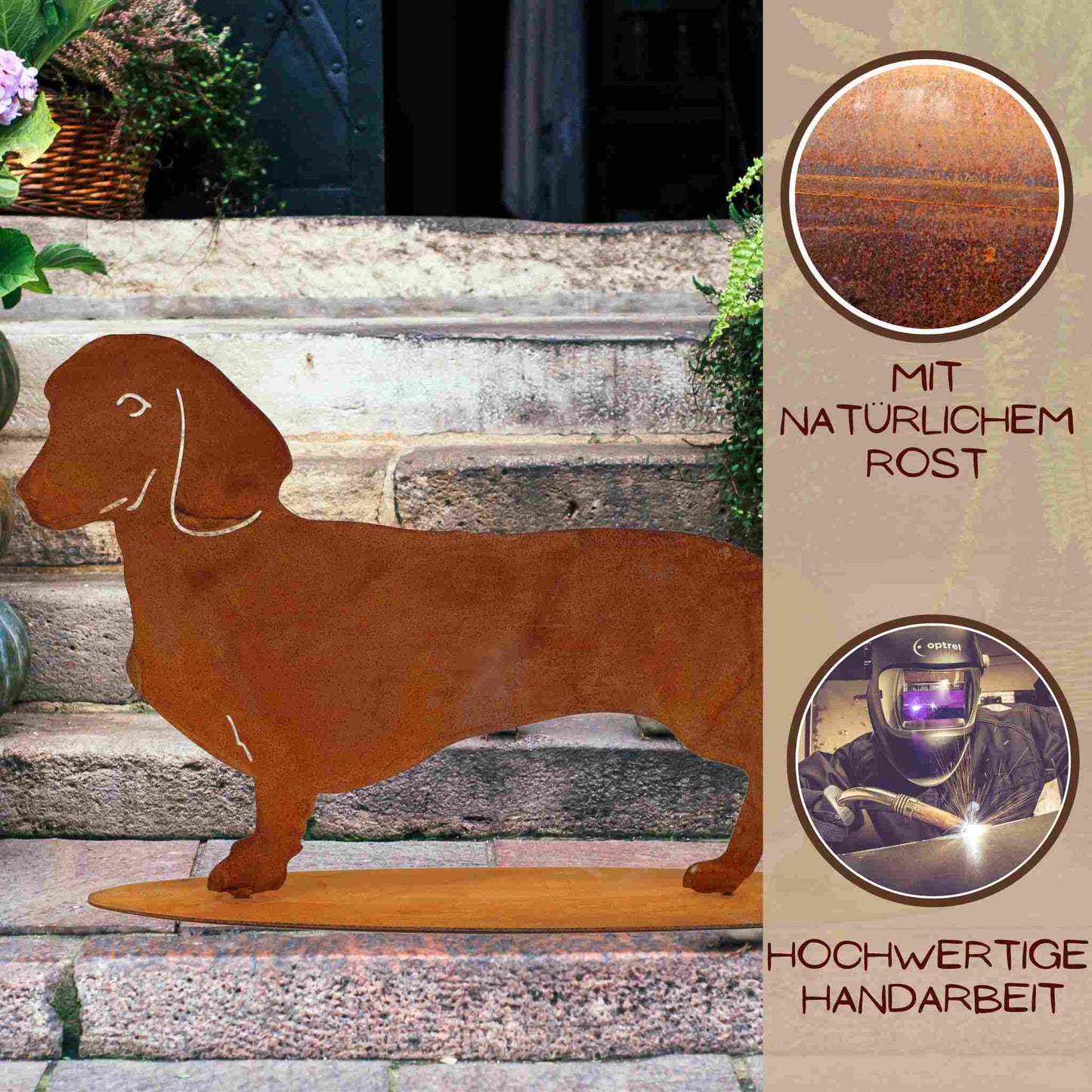 Edelrost Hunde Deko Figur Dackel Waldi | Metall Tierfigur