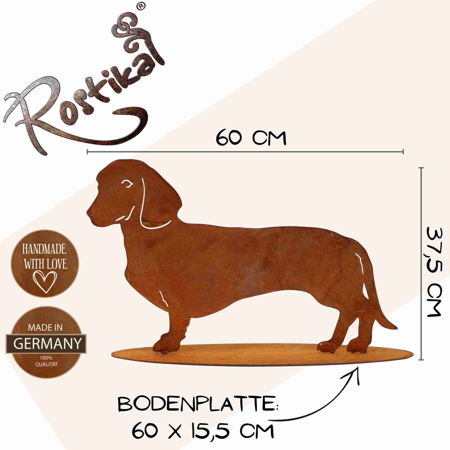 Edelrost Hunde Deko Figur Dackel Waldi | Metall Tierfigur