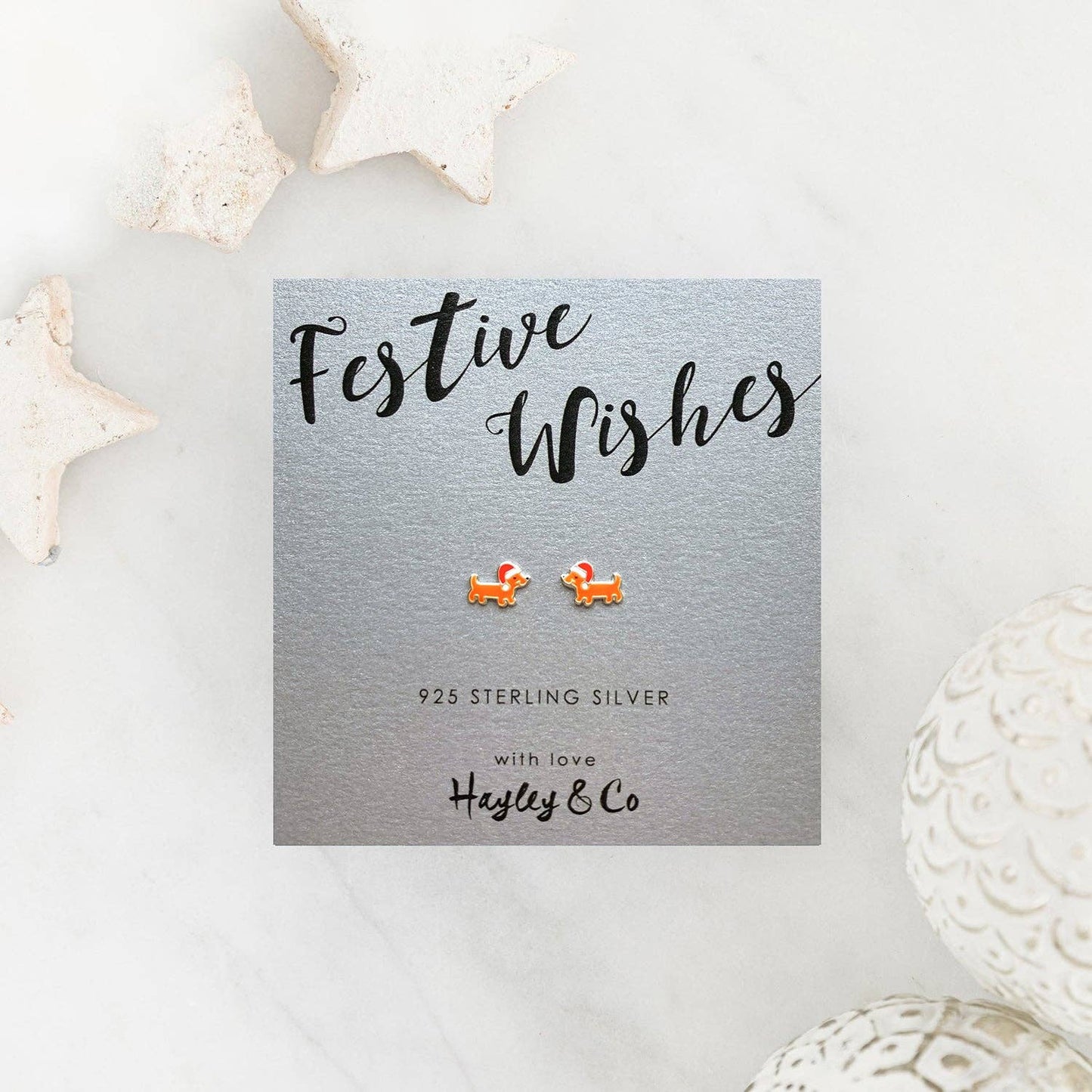 Christmas Sausage Dog Ohrringe aus Sterlingsilber