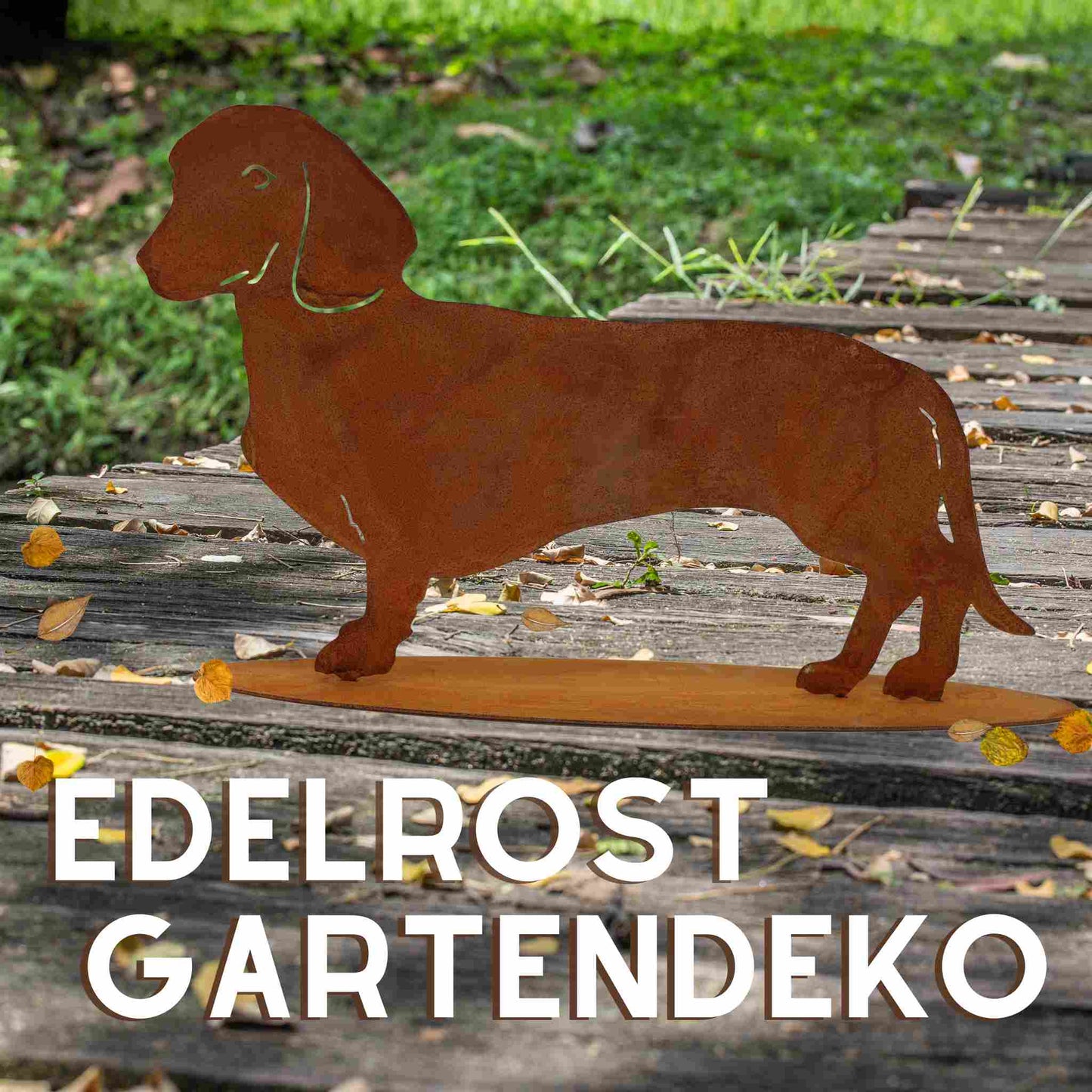 Edelrost Hunde Deko Figur Dackel Waldi | Metall Tierfigur