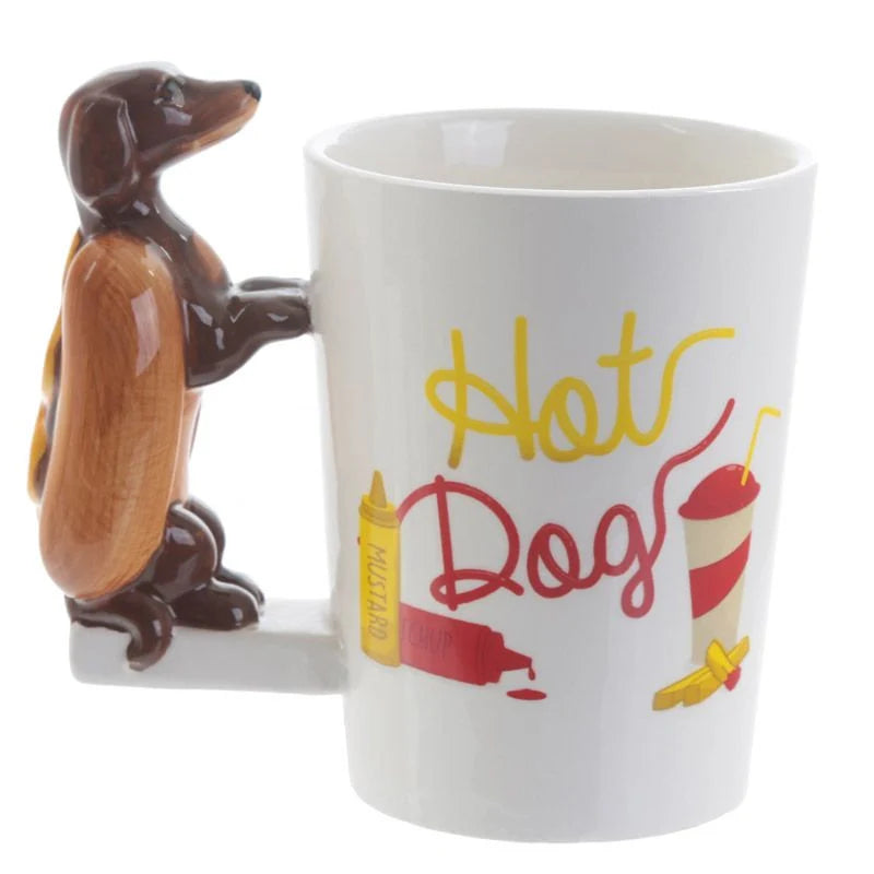 Dackel in Brötchen HOT DOG Fast Food geformter Henkel Tasse