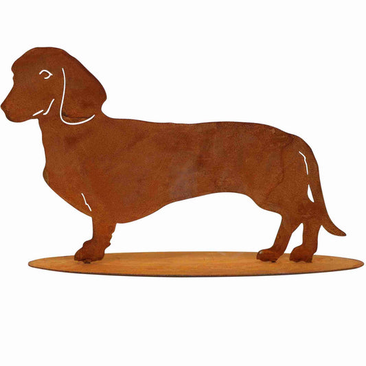 Edelrost Hunde Deko Figur Dackel Waldi | Metall Tierfigur